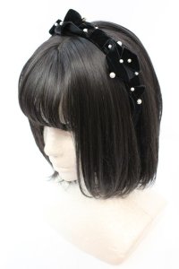 Emily Temple cute / パール＆ベルベットリボンカチューシャ  クロ O-25-10-23-1014-ET-AC-IG-ZT012