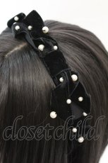 画像2: 【SALE】Emily Temple cute / パール＆ベルベットリボンカチューシャ  クロ O-25-10-23-1014-ET-AC-IG-ZT012-F004 (2)
