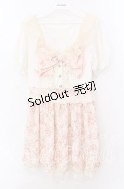 画像1: LIZ LISA / 花柄レース切り替えワンピース  シロ×ピンク O-25-10-23-063-LO-OP-OW-OS