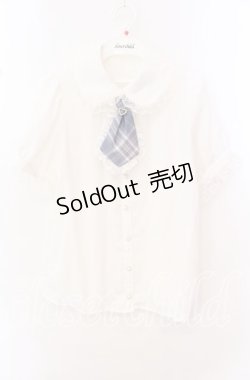 画像1: Secret Honey / ネクタイ付き半袖ブラウス  オフ×サックス O-25-10-23-069-CA-BL-IG-OS