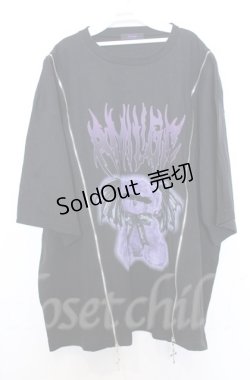 画像1: Amilige / DEVIL BEARプリントロングZIP Tシャツ  ブラック O-25-10-24-035-PU-TS-YM-OS