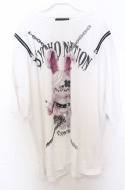 画像1: PSYCHO NATION / ショルダーZIPラビットBIG Tシャツ 44 ホワイト O-25-10-24-037-LO-TS-YM-OS