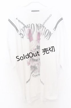 画像1: PSYCHO NATION / ショルダーZIPラビットBIG Ｔシャツ 44 ホワイト O-25-10-24-037-LO-TS-YM-ZS