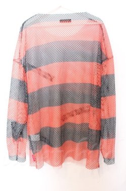 画像3: MOTTOAISHITE / ZIP使いボーダーメッシュトップス  ブラックxレッド O-25-10-24-038-LO-TO-YM-OS