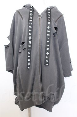 画像1: REFLEM / チェーン付きブロークンうさ耳半袖ジップアップパーカー  グレー O-25-10-24-045-PU-TO-YM-OS