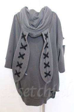 画像3: REFLEM / チェーン付きブロークンうさ耳半袖ジップアップパーカー  グレー O-25-10-24-045-PU-TO-YM-OS