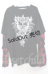 REFLEM / フェイクレイヤードチェックロンT F ブラックｘレッド O-25-10-24-056-PU-TO-YM-ZS