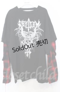 REFLEM / フェイクレイヤードチェックロンT F ブラックｘレッド O-25-10-24-056-PU-TO-YM-ZS