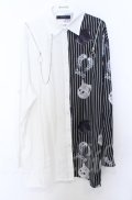 Amilige / バイカラーCATプリントシャツ  ホワイトｘブラック O-25-10-24-061-PU-BL-YM-OS