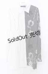 Amilige / バイカラーCATプリントシャツ  ホワイトｘブラック O-25-10-24-061-PU-BL-YM-ZS