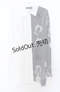 Amilige / バイカラーCATプリントシャツ  ホワイトｘブラック O-25-10-24-061-PU-BL-YM-ZS