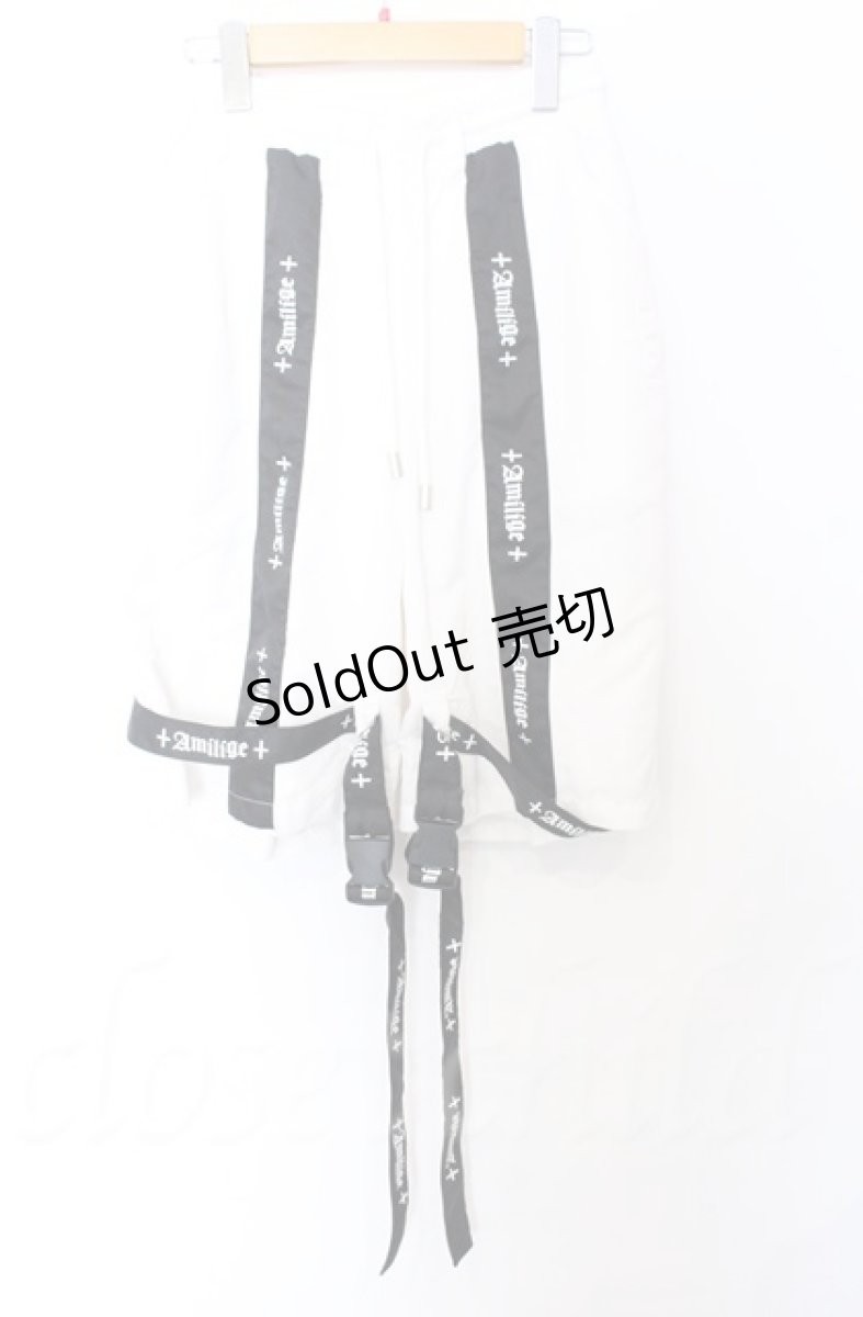 画像1: 【SALE】Amilige / デザインベルトボンテージショートパンツ F ホワイトｘブラック O-25-10-24-064-PU-PA-YM-ZT408 (1)