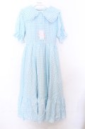 m petit by misako / TT*Mギンガムチェック半袖ワンピース S サックス O-25-10-24-022-LO-OP-YM-OS