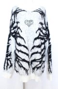 BACKSTAGE PASS / X-ray-KNIT（Xレイニット）フェザーモールニットソー F ブラックｘホワイト O-25-10-24-026-PU-TO-YM-OS