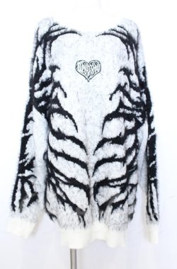 画像1: BACKSTAGE PASS / X-ray-KNIT(Xレイニット)フェザーモールニットソー F ブラックxホワイト O-25-10-24-026-PU-TO-YM-OS