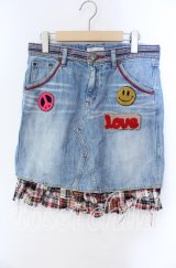 Candy Stripper / ボアワッペンデニムスカート  ライトインディゴ O-25-10-25-024-PU-SK-IG-ZT362