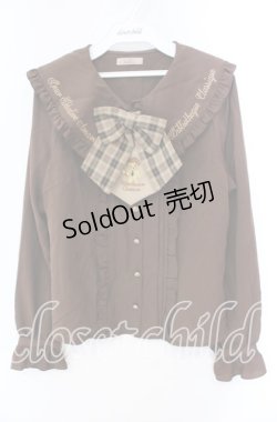 画像1: Amavel / くまの探偵さん ネクタイ&チェックリボンブラウス F ブラウン O-25-10-25-042-CA-BL-OW-OS