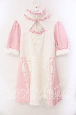 画像1: Jamie エーエヌケー / ジャージチャイナワンピース M ピンク×シロ O-25-10-25-048-LO-OP-OW-OS