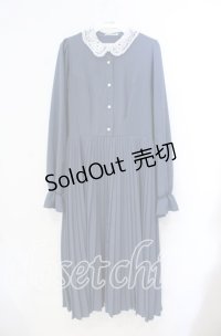 m petit by misako / AM*レースエリプリーツワンピース L ブルー O-25-10-25-054-LO-OP-IG-OS