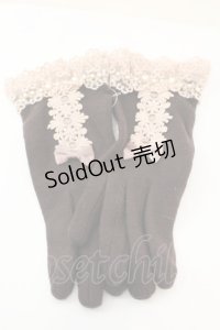 axes femme / リボンｘレースフェミニン手袋  ブラウン O-25-10-25-1064-AX-BL-IG-OS