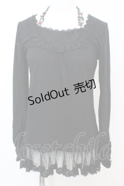 画像1: axes femme / はしごレースホルターネックカットソー M クロ O-25-10-25-1007-AX-TO-IG-OS