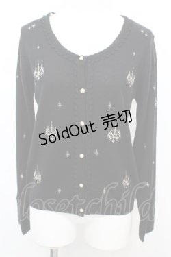 画像1: axes femme / シャンデリア刺繍ニットカーディガン M クロ O-25-10-25-1013-AX-BL-IG-OS