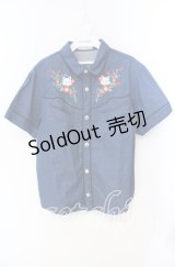 Candy Stripper / ねこ刺繍デニム風ブラウス  インディゴ O-25-10-25-059-PU-BL-IG-OS