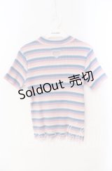 Candy Stripper / ハート透かし半袖ニット  ピンク系 O-25-10-25-060-PU-TO-IG-ZT354
