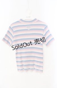Candy Stripper / ハート透かし半袖ニット  ピンク系 O-25-10-25-060-PU-TO-IG-ZT354