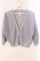 F&A / 押し花釦透かし編み5分袖カーディガン  サックス O-25-10-25-067-LO-TO-IG-ZT125