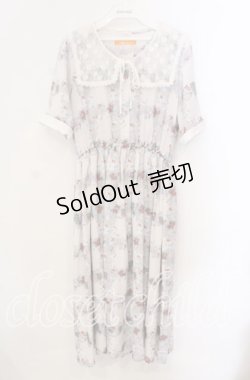 画像1: Fi.n.t / レース付け衿レトロフラワーチェック柄ワンピース  アイボリー×ブルー O-25-10-25-068-CA-OP-IG-ZT126