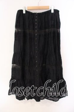 画像1: PINK HOUSE / ローズレース切り替えローンスカート  クロ O-25-10-28-026-LO-SK-IG-OS