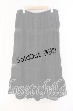 画像1: PINK HOUSE / ローズレース切り替えローンスカート  クロ O-25-10-28-026-LO-SK-IG-OS