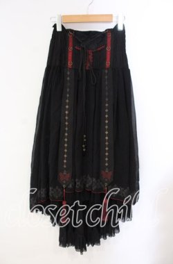画像1: Ozz oneste / バタフライレース付きシャーリングスカート  ブラック×レッド O-25-10-28-053-OO-SK-IG-OS