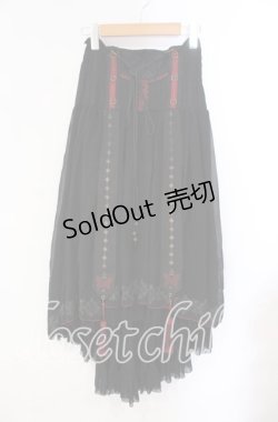 画像1: Ozz oneste / バタフライレース付きシャーリングスカート  ブラック×レッド O-25-10-28-053-OO-SK-IG-OS