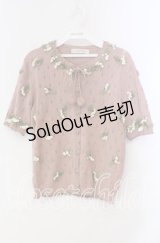 KANEKO ISAO / モチーフ付き半袖カーディガン  ピンク O-25-10-28-069-EL-TO-IG-OS