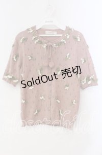 KANEKO ISAO / モチーフ付き半袖カーディガン  ピンク O-25-10-28-069-EL-TO-IG-OS