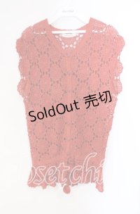 WONDERFUL WORLD / パッチワークかぎ編みベスト  アカ O-25-10-28-073-LO-TO-IG-OS