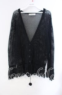 KANEKO ISAO / 透かし編みぽんぽん付きカーディガン  ブラック O-25-10-28-074-EL-TO-IG-ZT307
