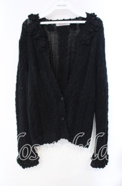 画像1: WONDERFUL WORLD / ローズモチーフニットカーディガン  ブラック O-25-10-28-075-LO-TO-IG-OS