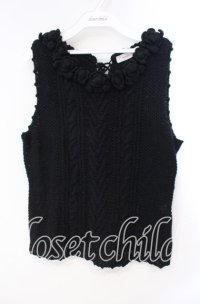 WONDERFUL WORLD / フラワーモチーフニットベスト  クロ O-25-10-28-076-LO-TO-IG-ZT313