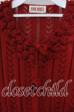 画像2: PINK HOUSE / カメリア&リボンニットカーディガン  アカ O-25-10-28-078-LO-TO-IG-OS