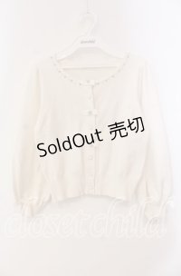LODISPOTTO / リボン＆ビジュー配色カーディガン M シロ O-25-10-28-081-LO-TO-OW-OS