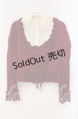 Pina sweetcollection / ヨーク襟フリルシャーリングプルブラウス  ワイン×生成り O-25-10-28-088-LO-BL-IG-OS