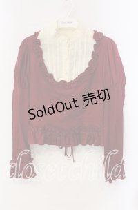 Pina sweetcollection / ヨーク襟フリルシャーリングプルブラウス  ワイン×生成り O-25-10-28-088-LO-BL-IG-OS