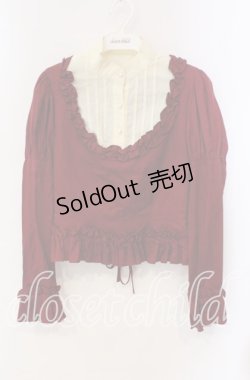 画像1: Pina sweetcollection / ヨーク襟フリルシャーリングプルブラウス  ワイン×生成り O-25-10-28-088-LO-BL-IG-OS