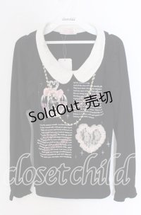 TRALALA / ネックレスパーツ襟付きカットソー  クロ×シロ O-25-10-29-038-LO-TO-IG-OS