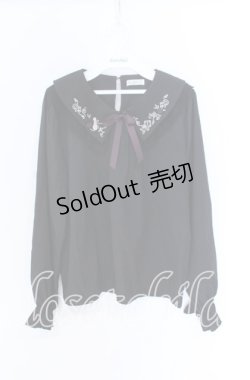 画像1: axes femme / リボン付き猫刺繍ブラウスプルオーバー F クロ O-25-10-29-045-AX-BL-OW-OS