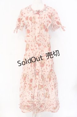 画像1: PINK HOUSE / ハートローズ柄半袖ワンピース  ピンク O-25-10-29-055-LO-OP-IG-OS