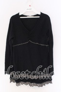 画像1: PINK HOUSE / 裾レースカットソー  クロ O-25-10-29-057-LO-TO-IG-OS